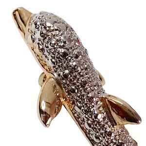 VTG 80s 90s Dolphin Brooch Two Tone Silver Gold Costume Marine Figural Jewelry